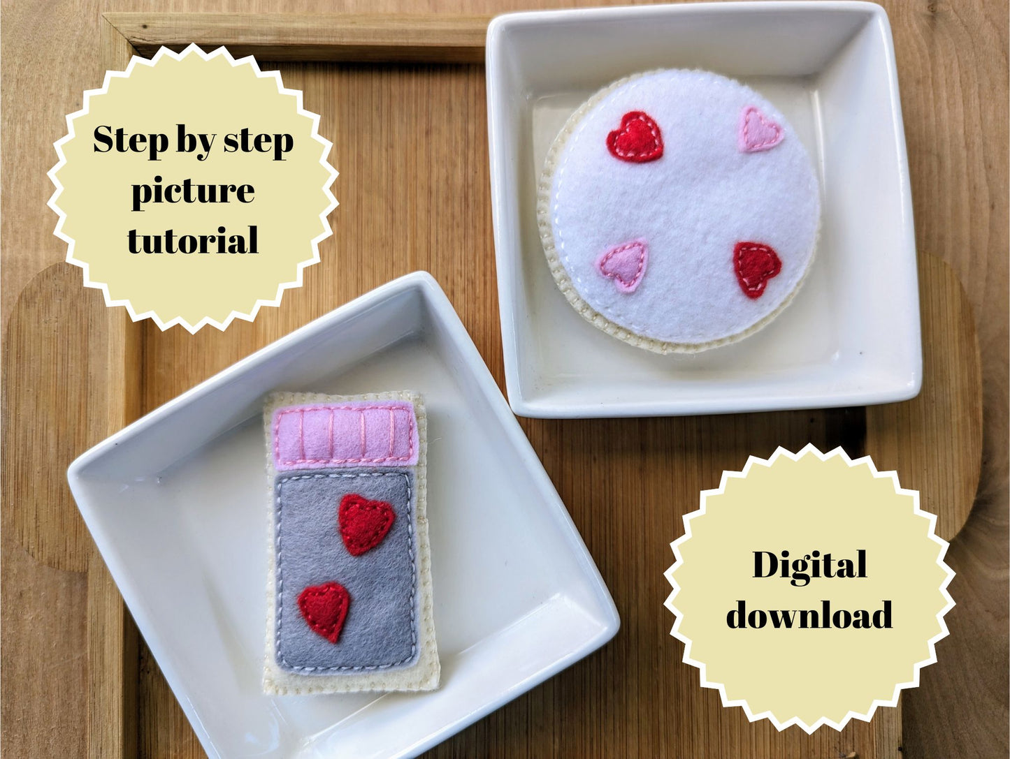 Felt sugar cookie sewing pattern with pictures and video tutorial | PDF pattern for four different cookies styles