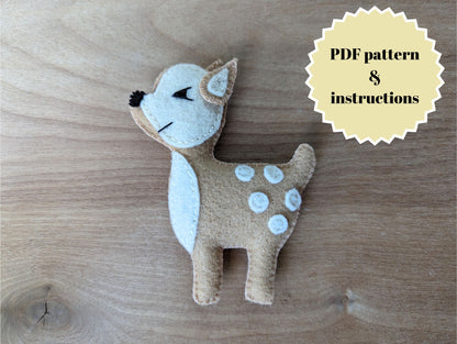 Felt deer PDF pattern and tutorial | DIY plushie sewing pattern with video tutorial