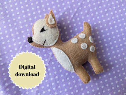 Felt deer PDF pattern and tutorial | DIY plushie sewing pattern with video tutorial