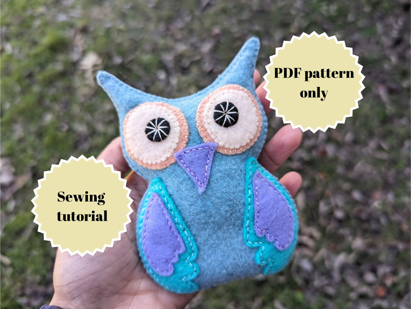 Cute felt owl sewing pattern with pictures and video tutorial | PDF pattern for felt animal sewing