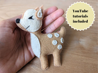 Felt deer PDF pattern and tutorial | DIY plushie sewing pattern with video tutorial