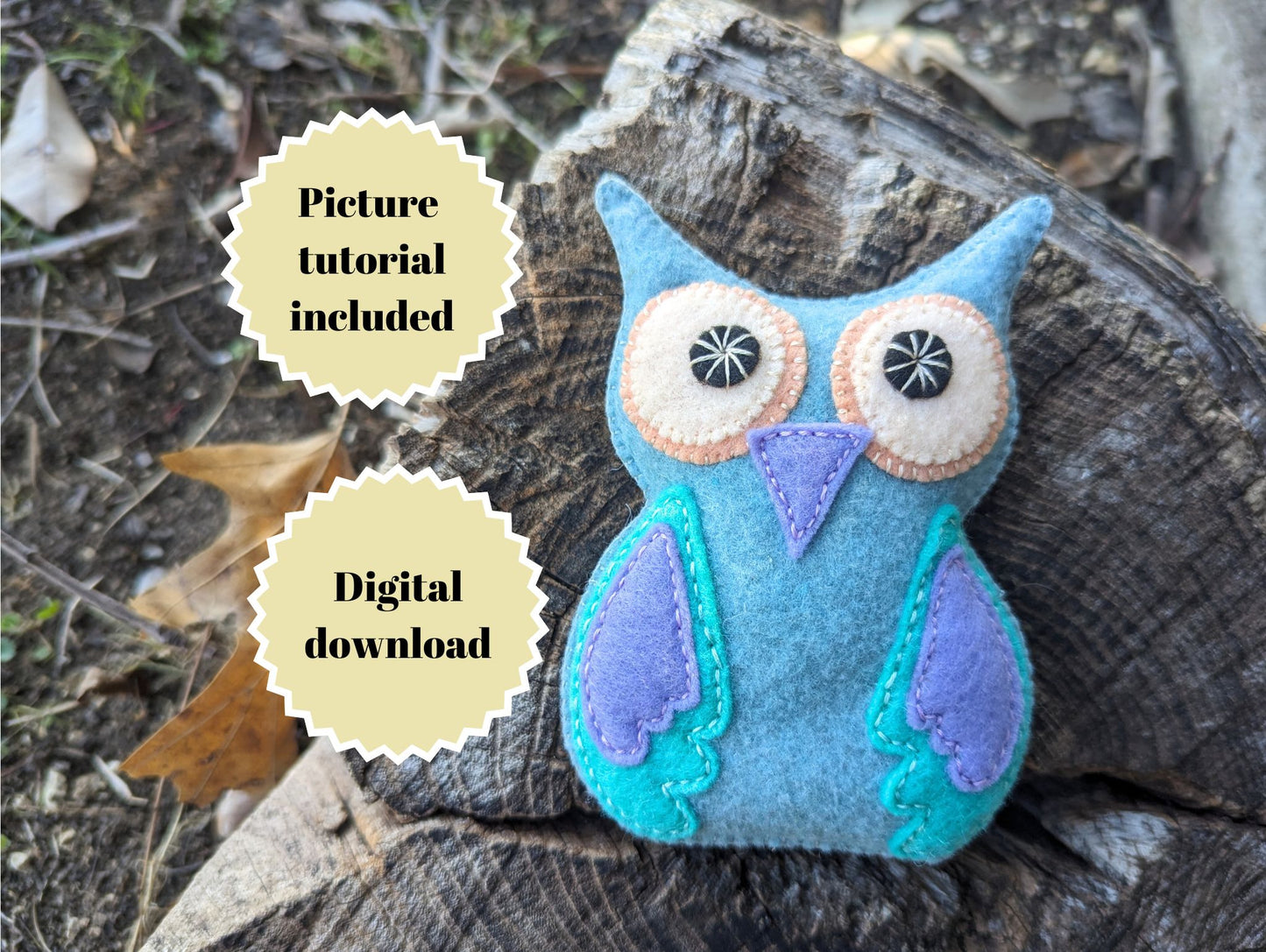 Cute felt owl sewing pattern with pictures and video tutorial | PDF pattern for felt animal sewing